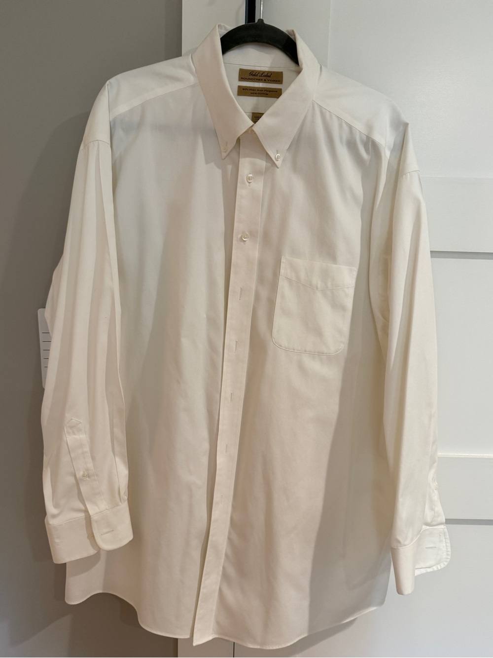 Roundtree & Yorke Gold Label White Non-Iron Pinpoint Dress Shirt 17.5 34